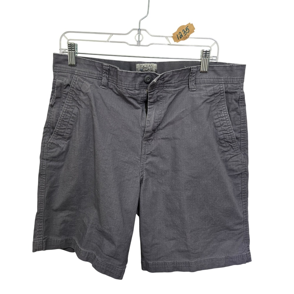Ocean Coast Mens Gray Flat Front Chino Shorts Size 34 Casual Stretch Cotton